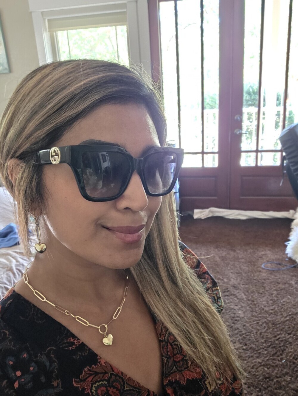 Gucci Black Square Sunglasses with Gold Logo Accent